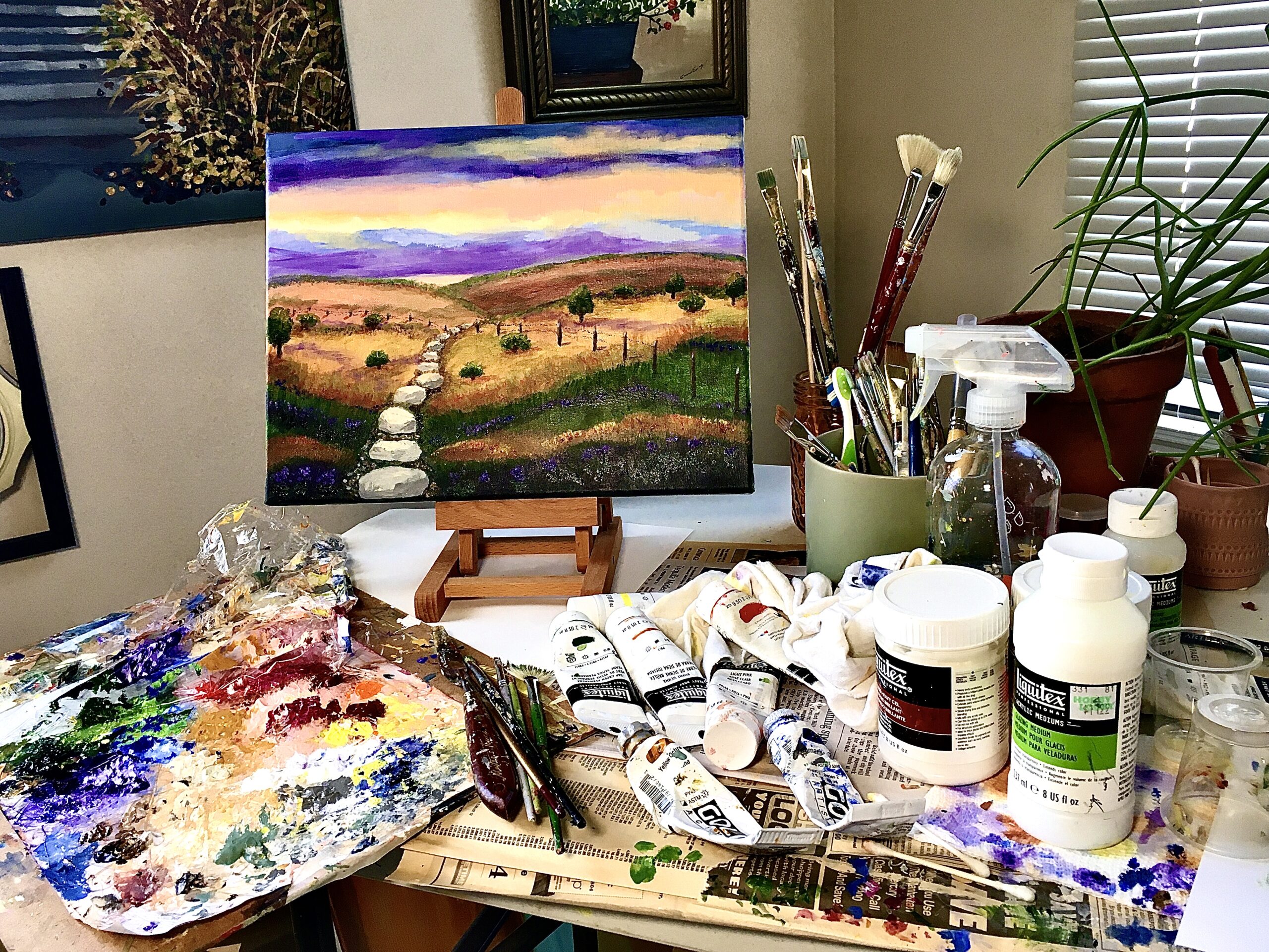 Hills on table with pallette